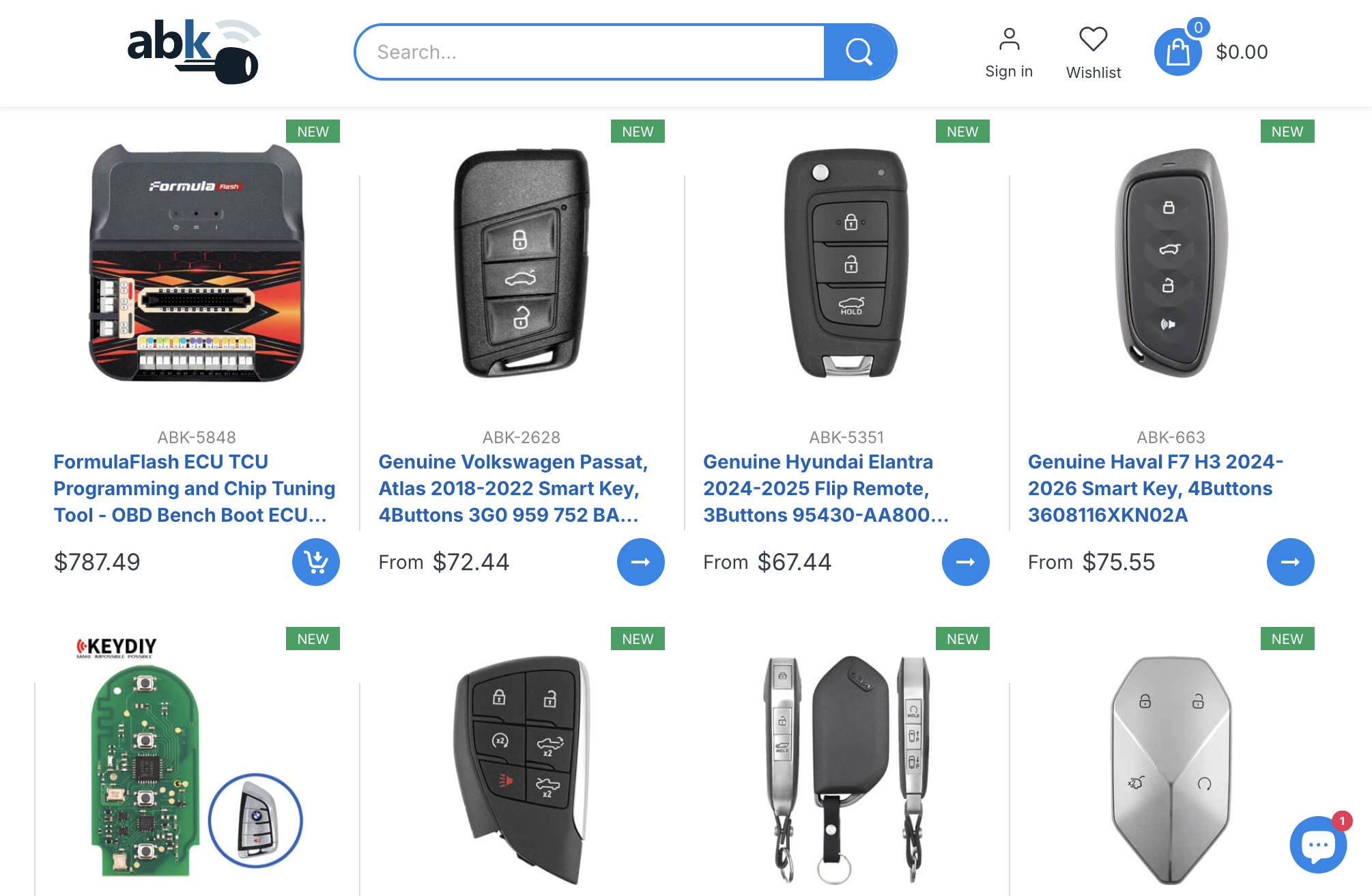 abkeys storefront homepage with featured collections